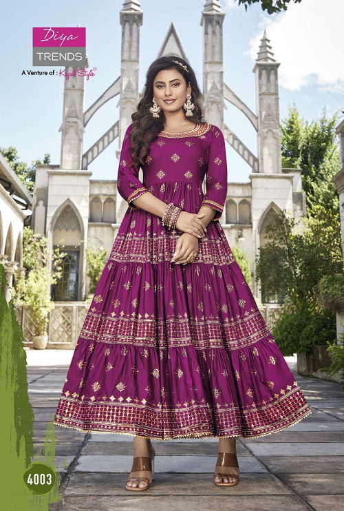 Groom 4 Rayon Printed Designer Festive Wear Fancy Anarkali Kurti Collection